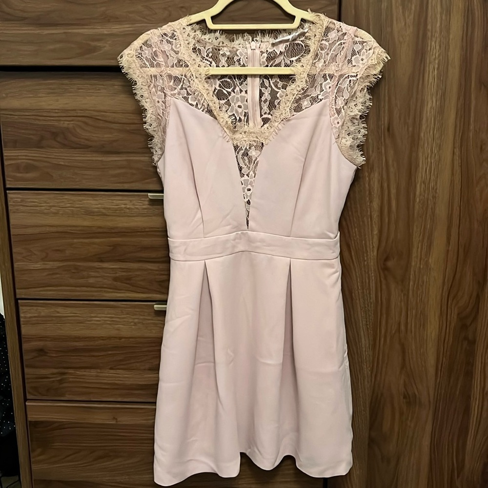 BCBGeneration pink mini dress with lace detail